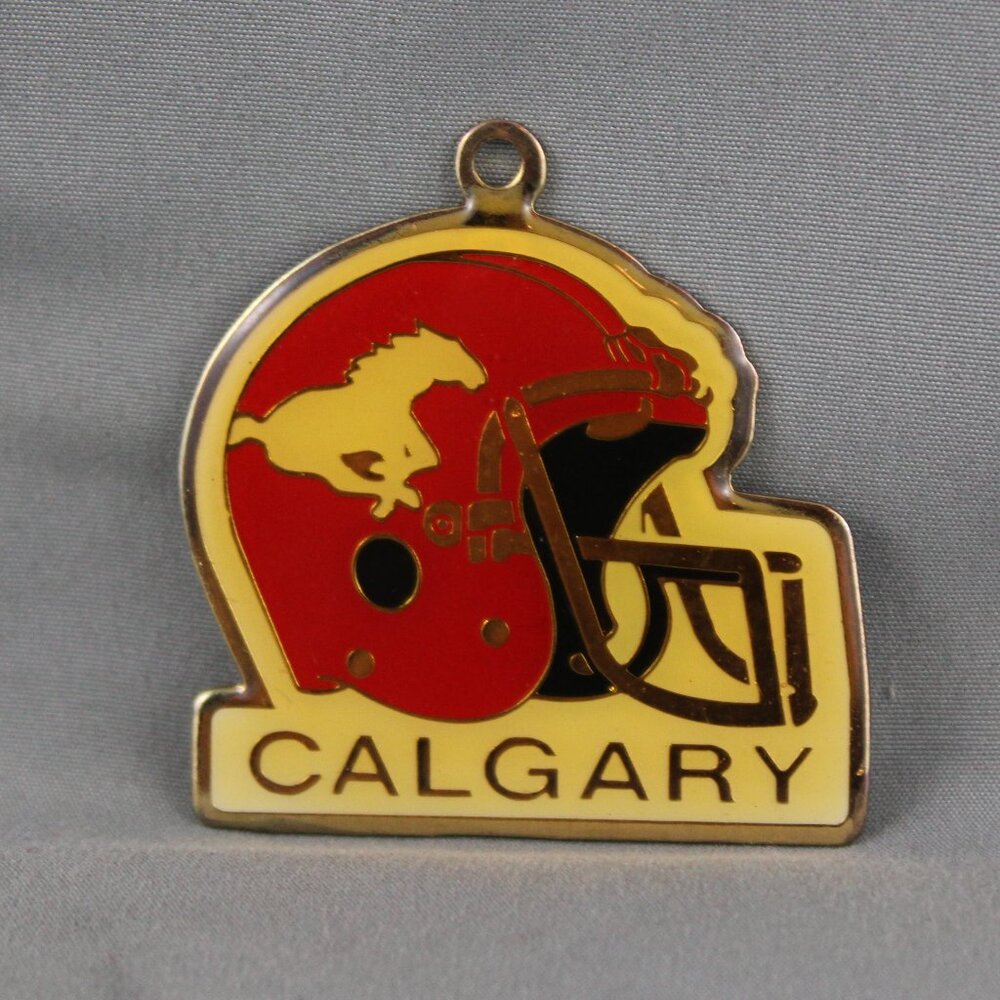 Vintage CFL Keychain - Calgary Stampeders Helmet - Metal Keychain